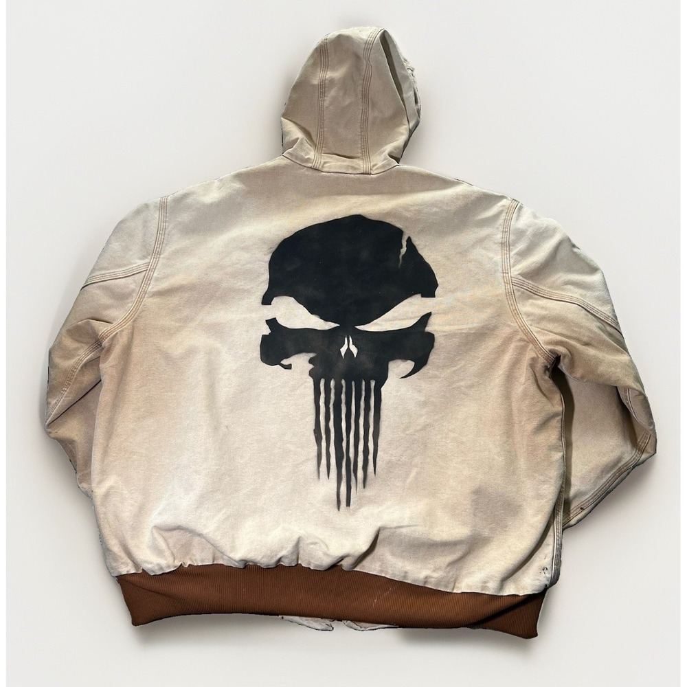 Carhartt Jacket Men Size XXL Bomber Biege Punisher Skull Slayer Punk Grunge